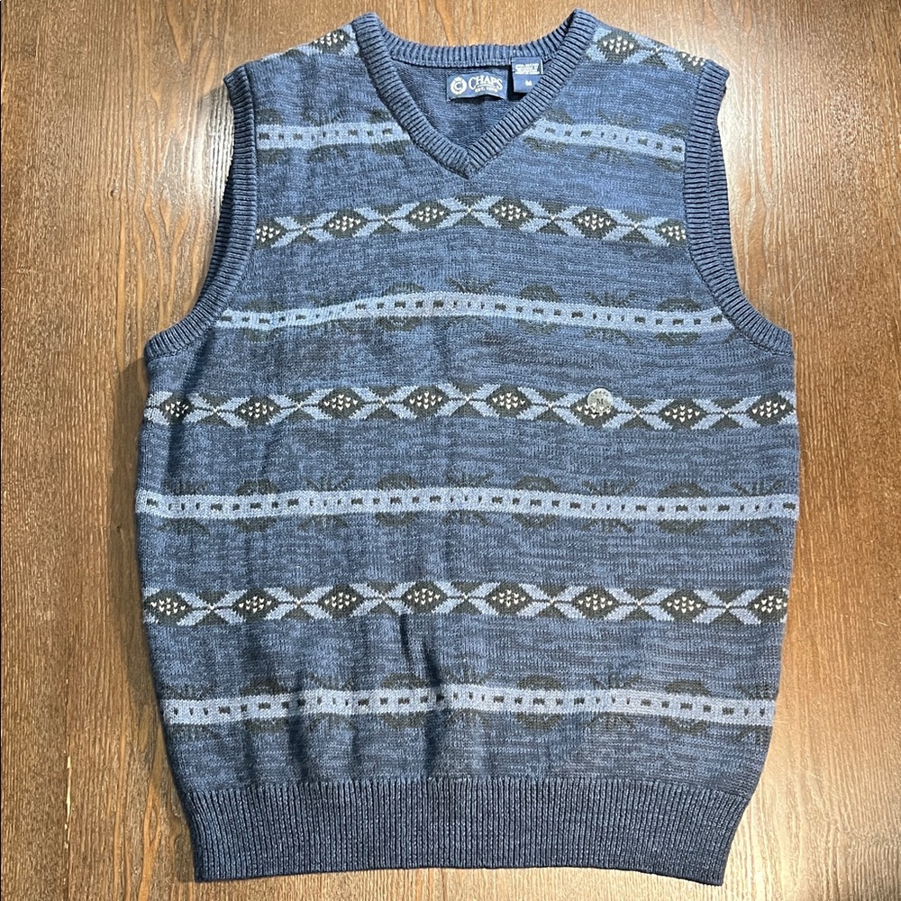 Chaps Navy Patterned V-Neck Sweater Vest